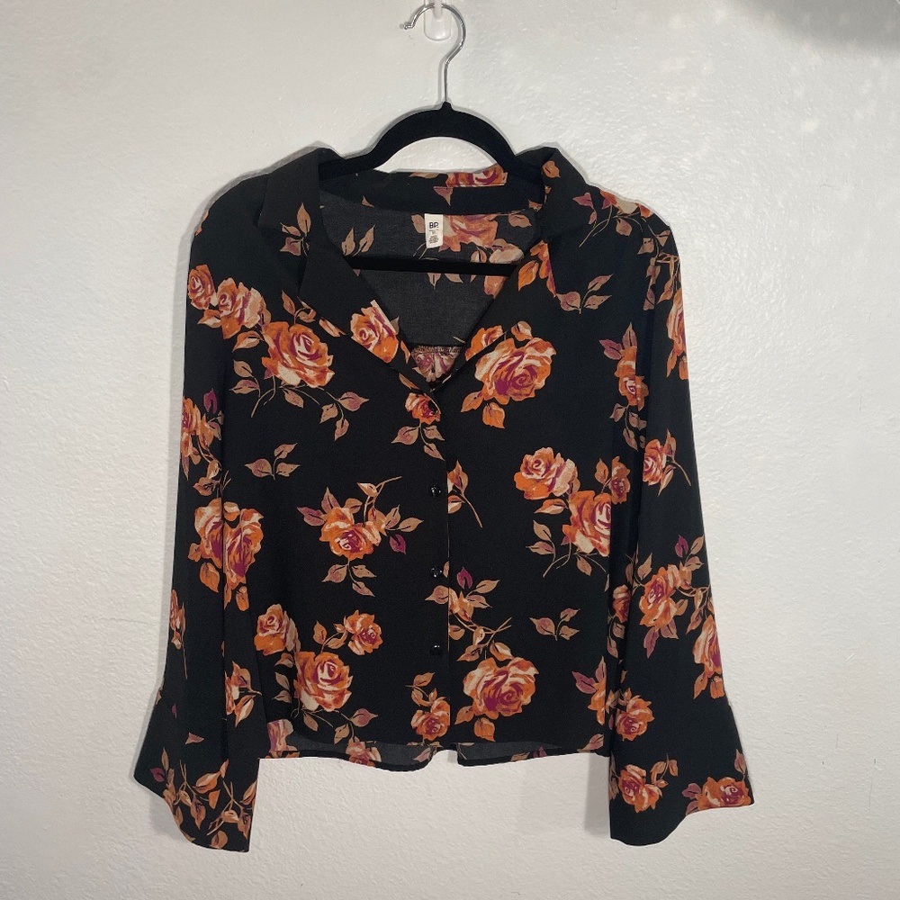 Nordstrom BP Black Flowy Long-sleeved Blouse, Size M